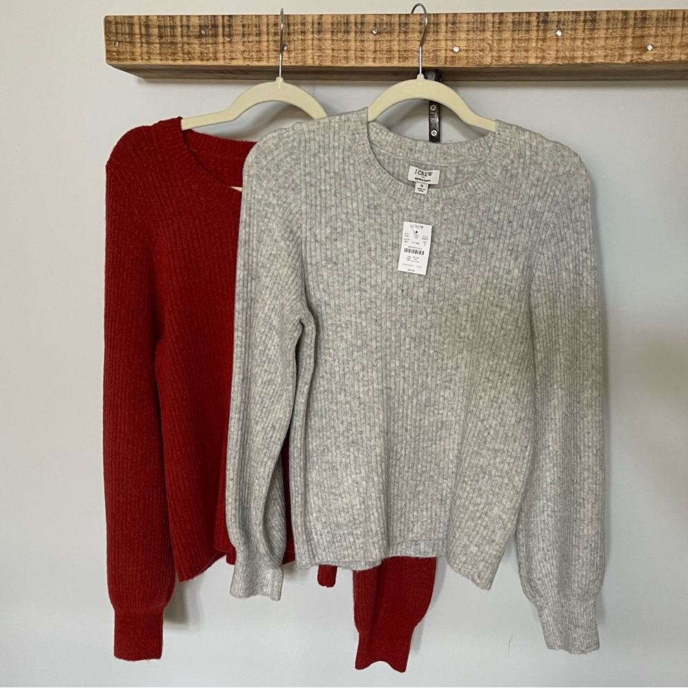 J CREW Ribbed Puff-Sleeve Sweater Bundle x2